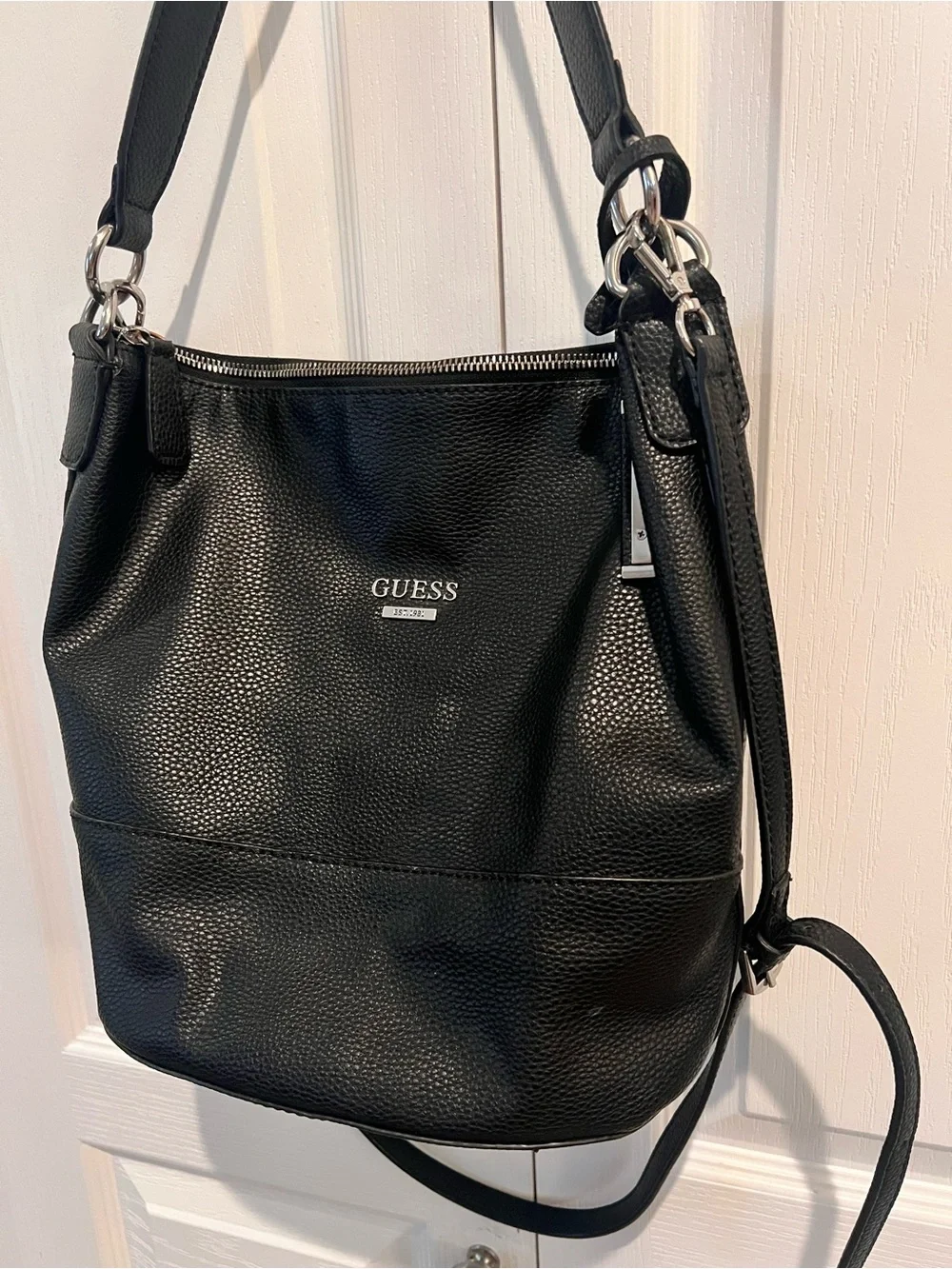 GUESS Black Pebbled Leather Hobo Shoulder Bag with Silver Hardware - Picture 8 of 17